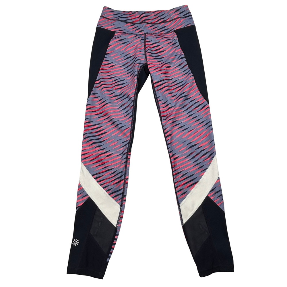 Athleta Performanceβ Leggings Womens XS Pink Geometric Colorblock Zipper Pocket